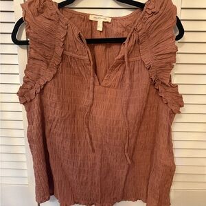 Crinkled Ruffle Sleeve Blouse in Tan by Universal Thread